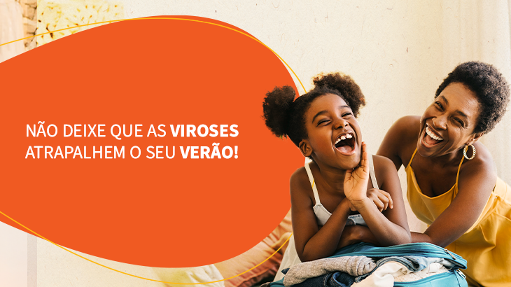 Banner informativo com mulher e criança sorrindo.